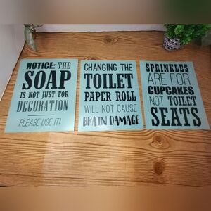 Funny Bathroom Wall Art 8x10 In. 3 Prints
